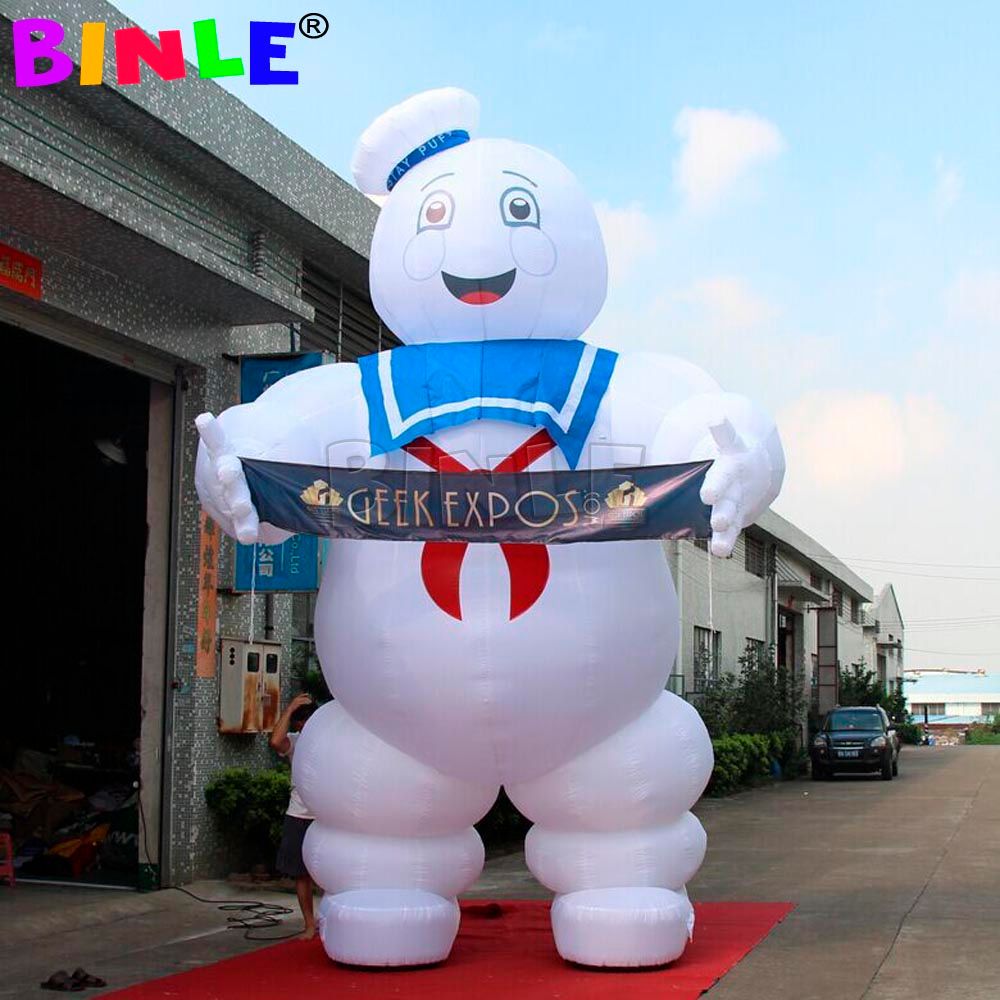 10m height (33ft) with blower Bespoke giant inflatable ghostbuster stay puft Marshmallow Man with advertising banner led lights for Halloween decorati