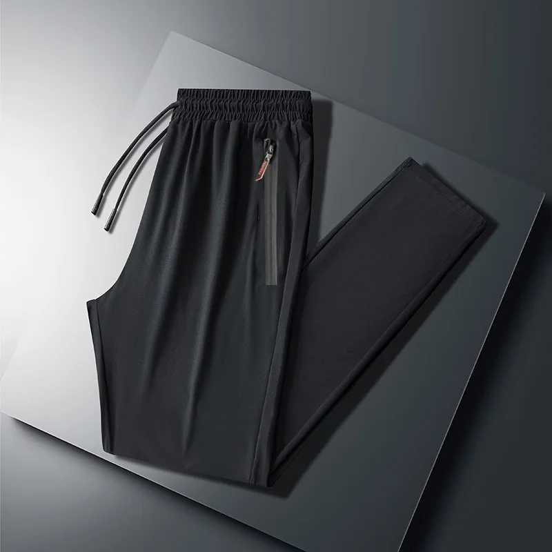 Ice Silk Mens Pants 2025 Summer New Black Grey Thin Business Casual Pants Outdoor Elastic Breathable Straight Leg Sports Pants W250318