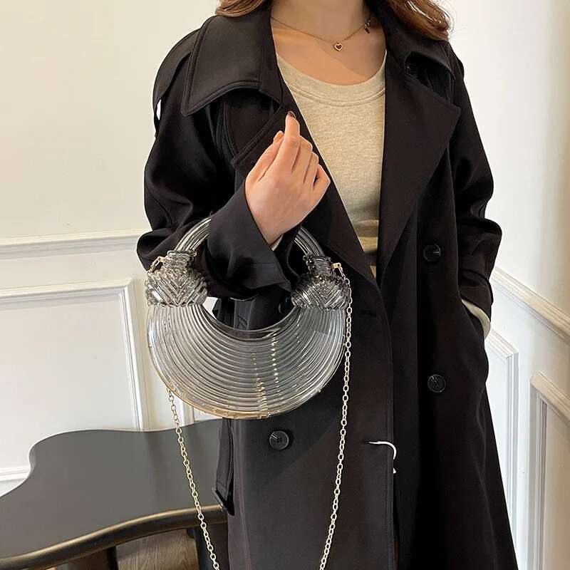 Personality Acrylic Handbags For Women 2024 New Streak Fashion Shoulder Metallic High Quality Transparent Tote Bag