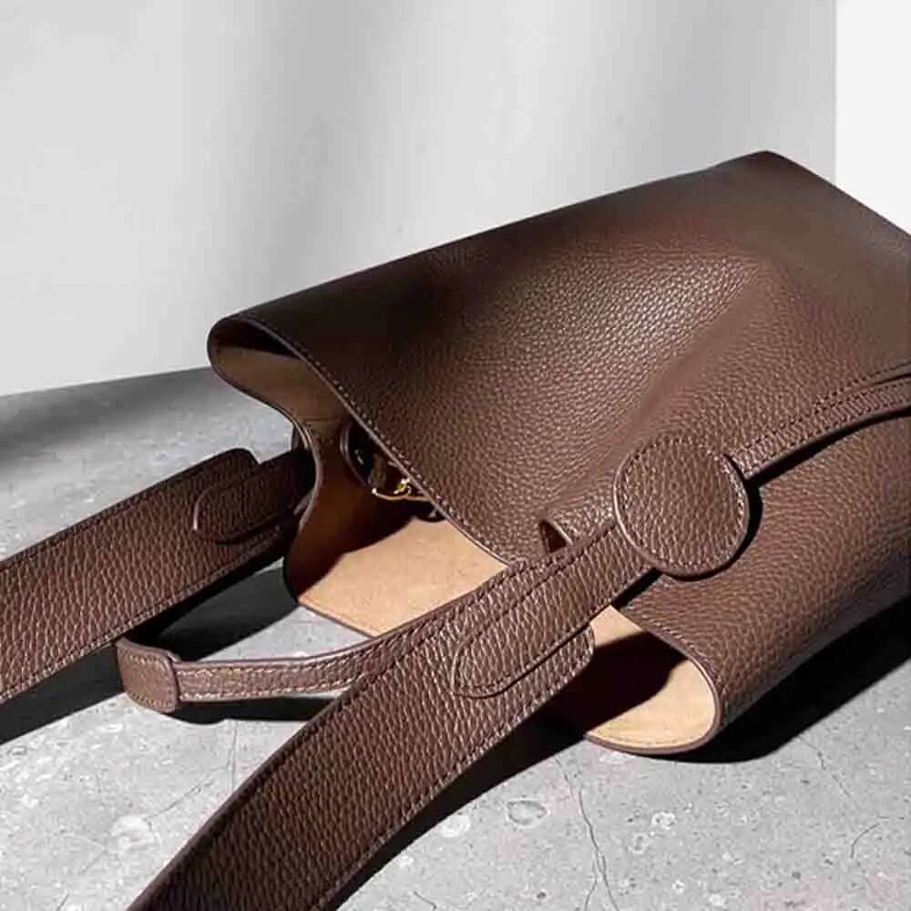Minimalism Fashion Women Bucket Genuine Leather Handbags And Purses Soft Calfskin Casual Tote Bag New