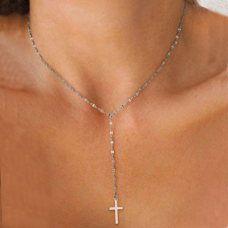 Cross Pendant Y Lip Chain Necklace Women's Personality Vintage Choker Collarbone Chain Jewelry