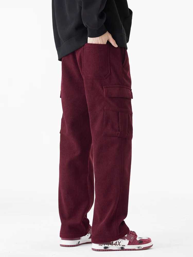 Winter Corduroy sports pants mens multi pocket wool lined knitted cargo pants thick warm casual loose straight mens sports pants W250318