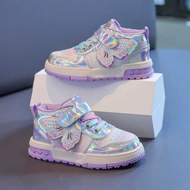 Girls Sneakers Fashion Rhinestone Butterfly Children Casual Shoes 2024 Autumn Student Running Shoes School Soft Sole Kids Shoes W250318