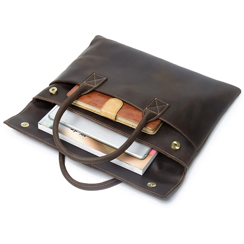 Mens Crazy Horse leather briefcase vintage executive laptop office handbag business clutch bag 250317
