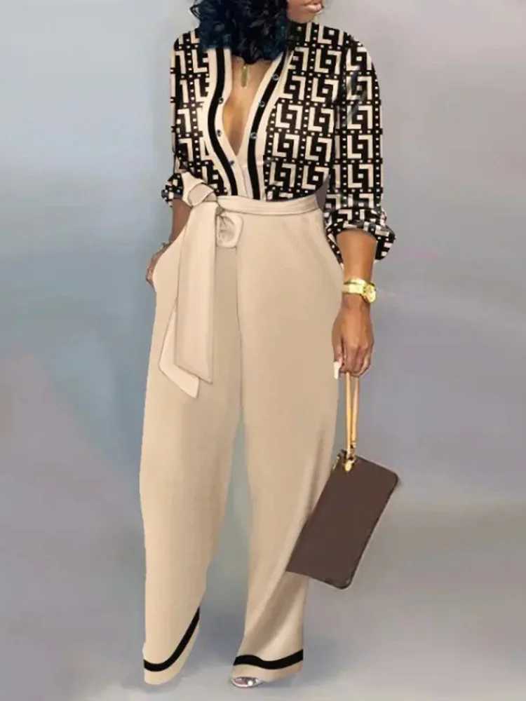 Fashion autumn leopard print lace jumpsuit for women 2024 elegant Dp V-neck one-piece jacket casual jumpsuit X250318