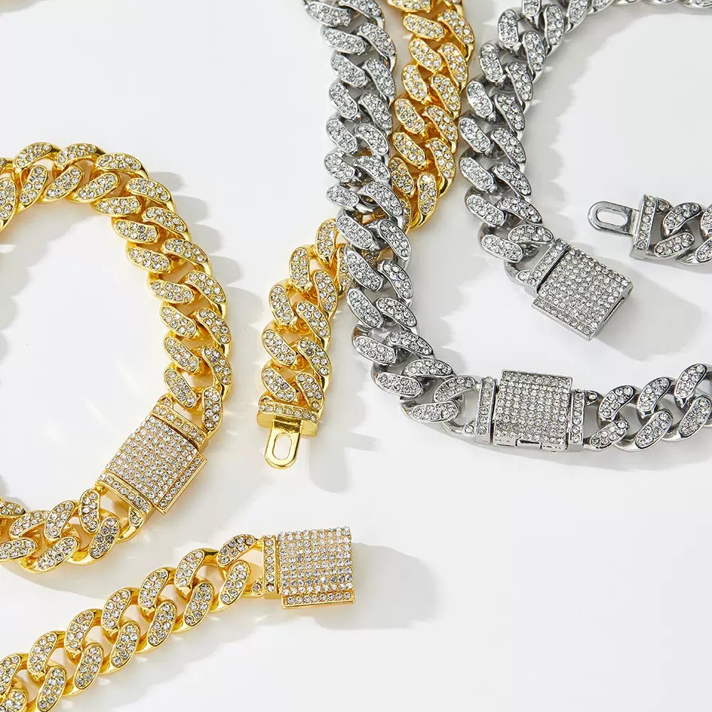 Gold Plated Cubic Zirconia Men's Cuban Link Necklace - Adjustable from 10mm to22mm
