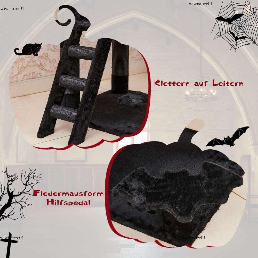 Gothic Cat Tree With Coffin Bed Cat Tower With Spacious Cat Condo Scratching Posts Spider Hanging Ball Multi Level