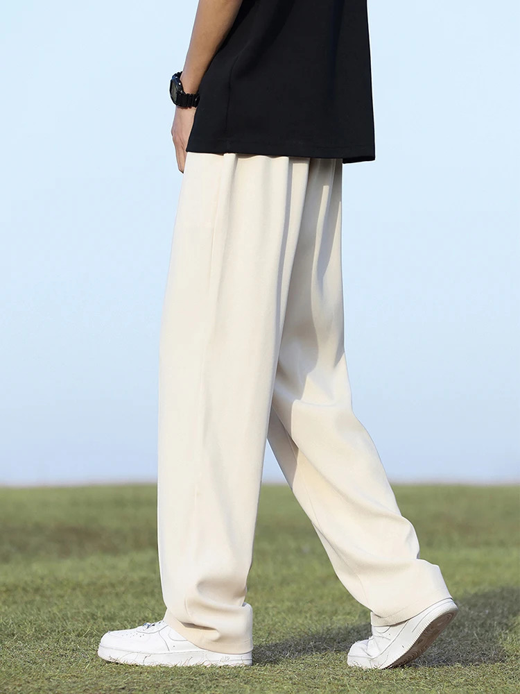 Summer Korean Mens Pants Light Thin Polyester Elastic Waist Semi-Wide Loose Slacks Drape Suit Pants Male Casual Trousers 250318