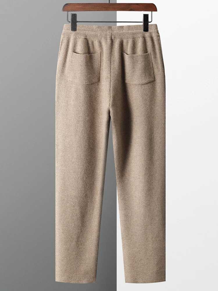 100% wool mens wool pants for autumn and winter thick knitted pants slim fit pants solid color warm flat angle pants W250318