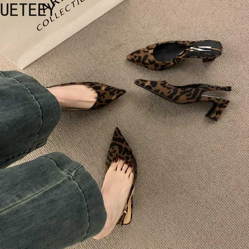 Summer Pointed Toe Thin Heel Wen Sandals Fi Leopard Print Womens Striptease Party Sandals Y250317