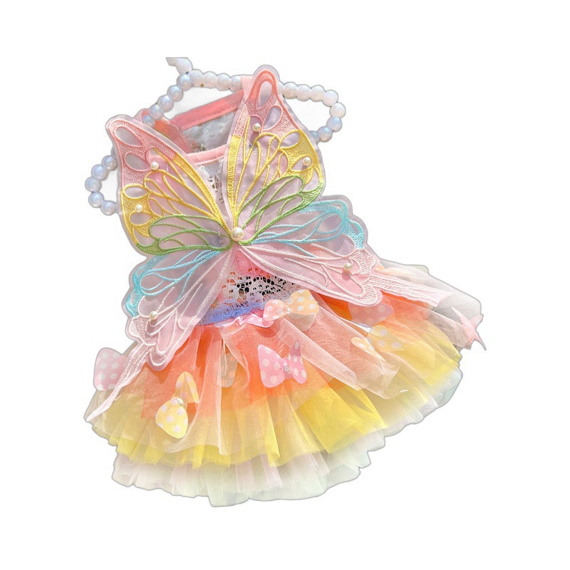 Dog Dresses, Rainbow Butterfly Dog Dresses for Small Dog Girl Puppy Lace Princess Dress Cat Outfit Pet Butterfly Costume for Kitten