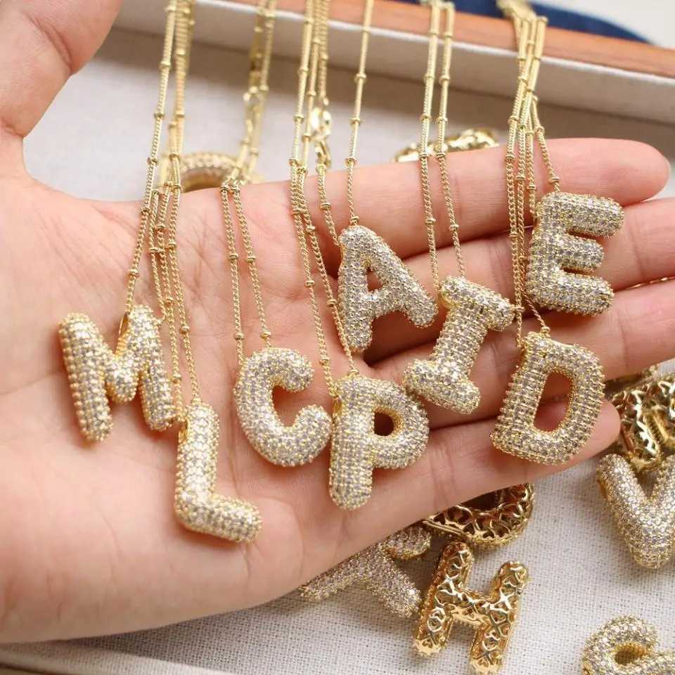 RAKOL Exquisite Copper Gold Plated Zircon Pendant American Minimalist Necklace Chain 26 A-Z Womens Balloon Letter Necklace W250318