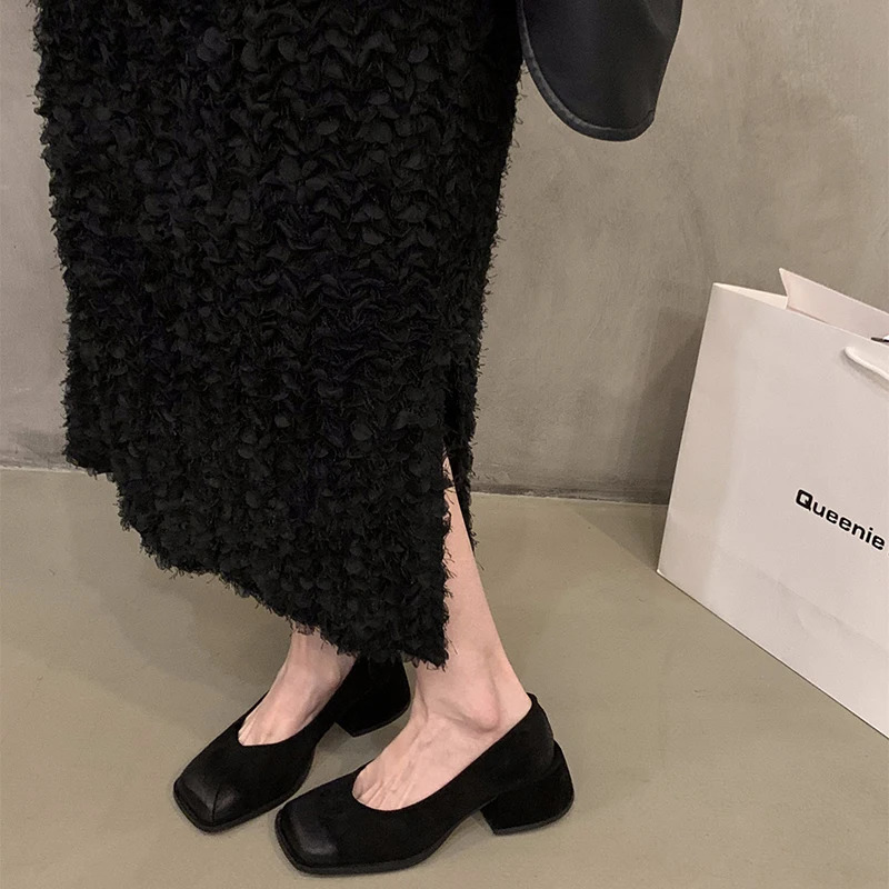 Vintage Slip On Women Mary Jane Shoes Fashion Shallow Shoes Spring Autumn Ladies Elegant Dress Thick Heel Shoes 250318