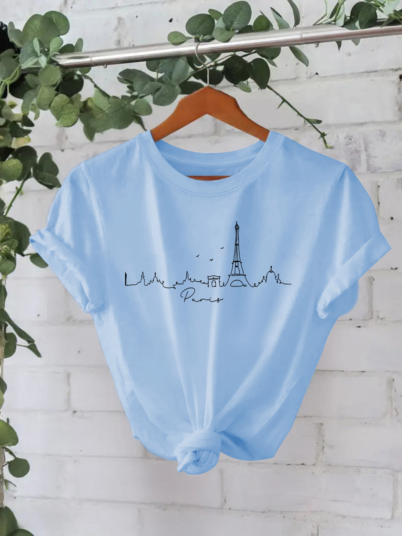 Women's T Shirts Cotton T-shirt with European and American summer short sleeved round neck and American pattern printed T-shirt