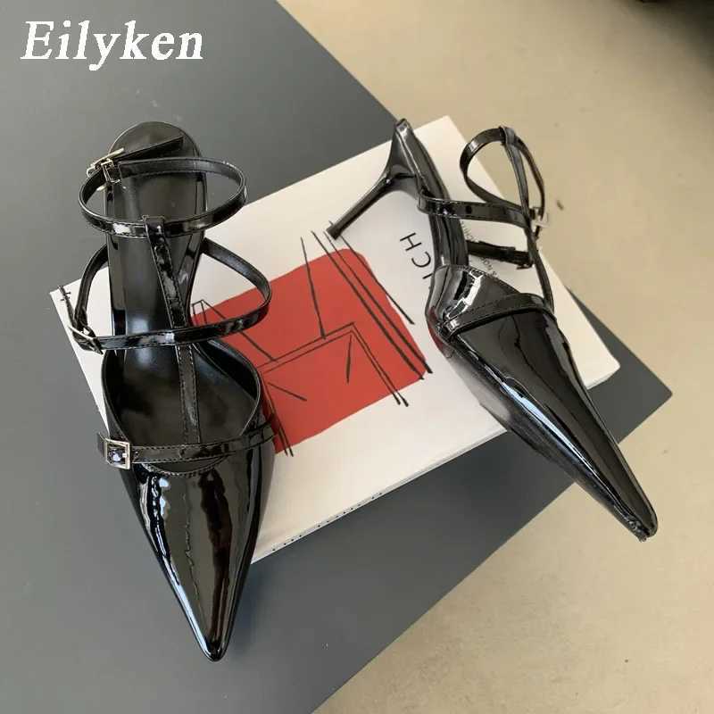 Eilyken New Fi Pointed Toe Wen Pump Patent Leather Low H Shoes Designer Buckle Fem Sandals Y250317
