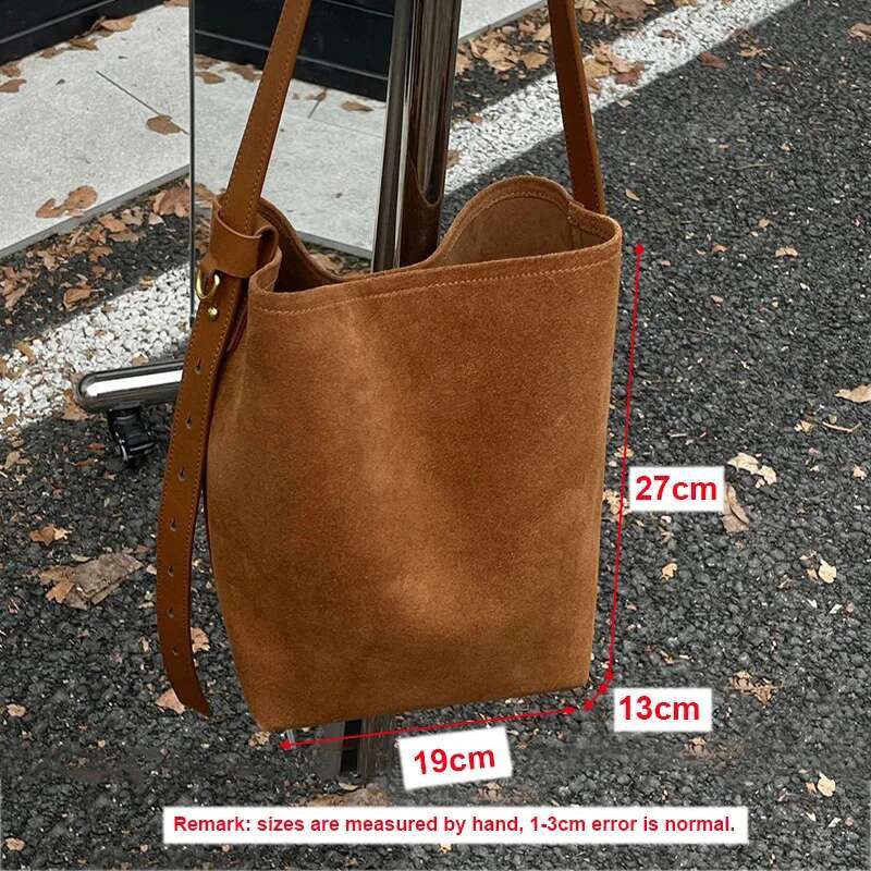 2024 Newest Women Suede Female Frosted Cowhide Split Leather Bucket Shoulder Bag Lady 2Pcs Set Crossbody Messenger Wholesale