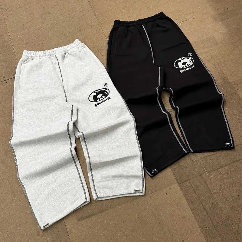 Y2K mens clothing fashion Harajuku solid color casual pants retro pattern couple style floor pants W250318