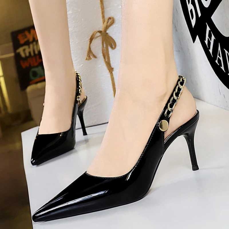 BIGTREE Shoes Metal Chain Temperature Pump Patent Leather New Temperature 7cm 9.5cm H Temperature Summer Stiletto Sandals High H Y250317