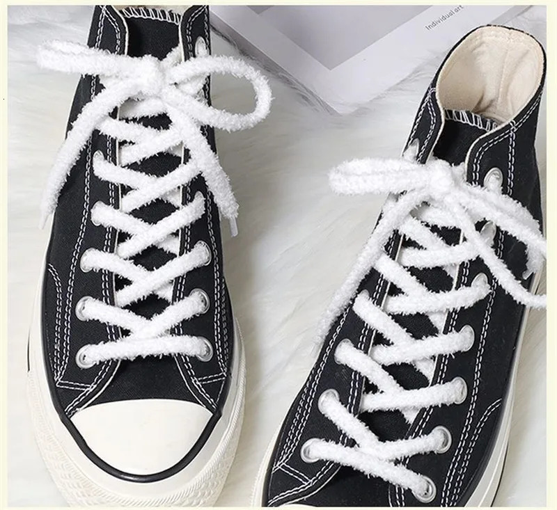 08cm width 1 Pair Cute Plush Sneakers Shoelaces Men Women Hightop Casual Canvas White Flat Shoes Laces Strings Accessories 250318