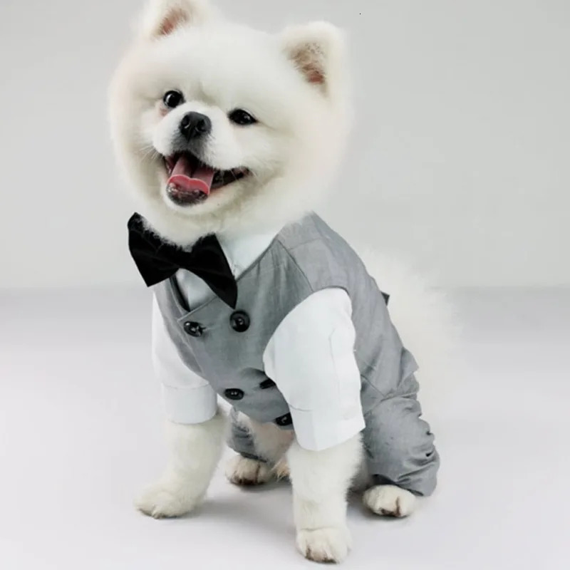Dog Tuxedo Suit For Small Medium Breed Formal Vest With Bow Tie Clothes Gentleman Pet Wedding Birthday Party Costume 250318