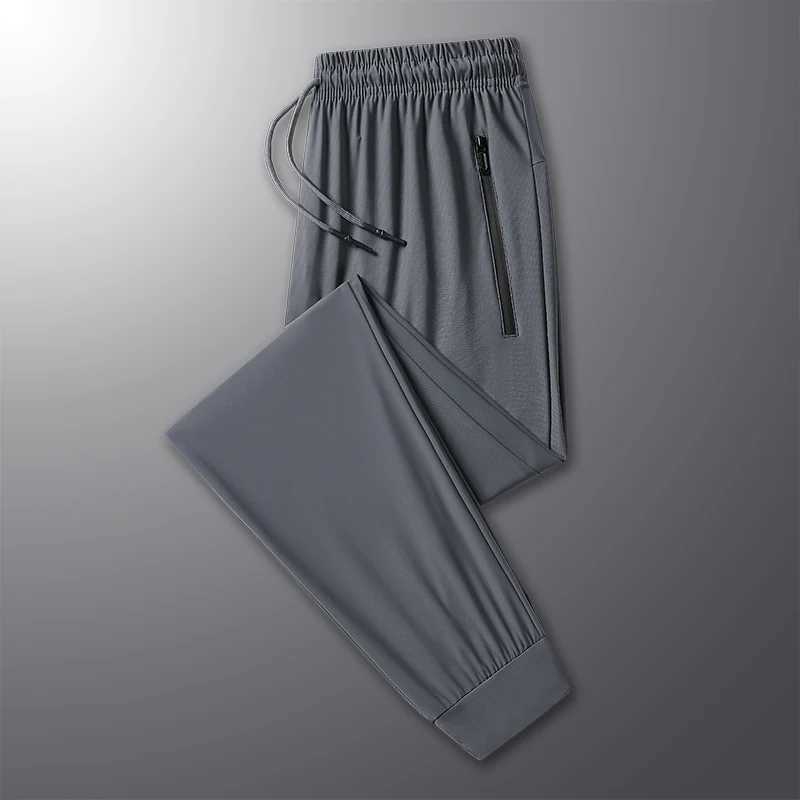 Summer silk mens fast drying breathable casual pants loose oversized elastic outdoor running sports pants W250318