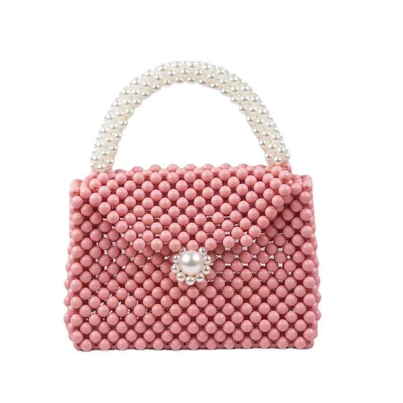 Meet You Fashion Colorful Evening Hand-Woven Round Acrylic Beaded Handbag Simple Square Street Photo Small Bag Female