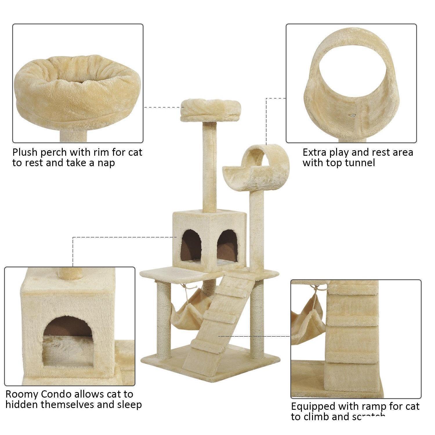 Cat Furniture 52" Cat Tree Scratching Tower Post Condo Pet Kitty House