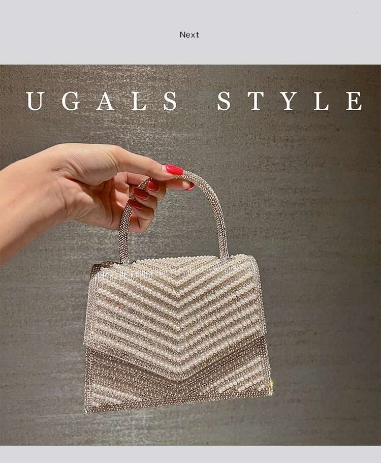 Fashion Pearl Beaded Women's Handbag Glitter Rhies Dia Evening Wedding Party Clutch Purse Shoulder Messenger Bag