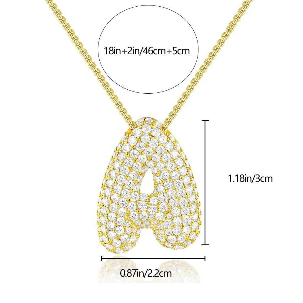 18K gold-plated waterproof thick bubble letter buckle necklace sparkling rhinestone balloon initial jewelry W250318