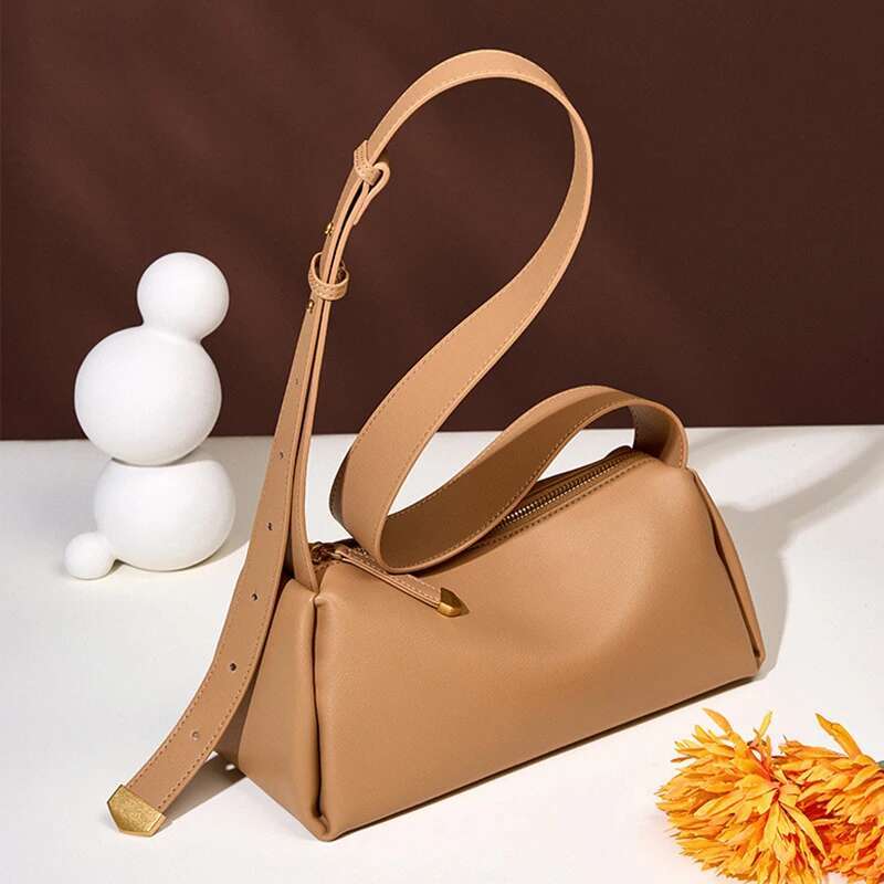 New Autumn Genuine Leather Boston Bags For Women 2023 Cowhide Shoulder Ladies Crossbody Bag High Quality Handbags Brown