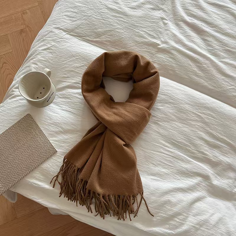 K163 Lengthened solid color all-match imitation cashmere scarf for women autumn and winter Korean version tassel scarf 2024 new thickened neck warm