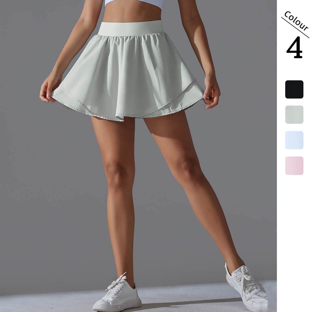 New tracksuit solid color double-layer pocket tennis skirt sexy tight fitting high elasticity sports running fitness yoga shorts for women leggings