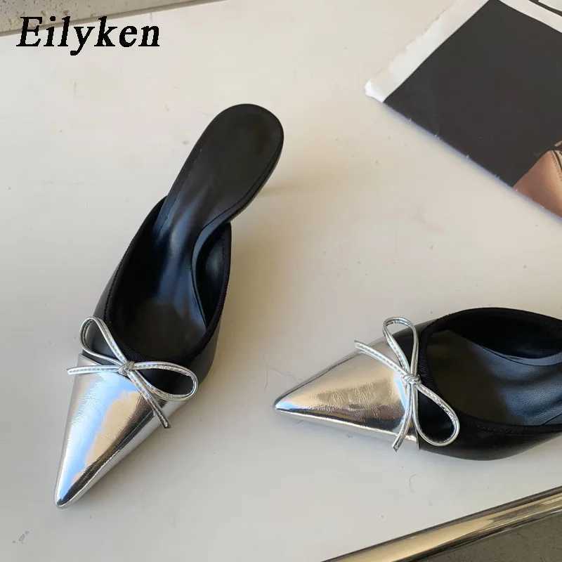 Equal 2025 Spring New Pointed Toe Win Slipper Fi-knot Shallow Slip Ladies Knife Shoes Thin High Slides Y250317