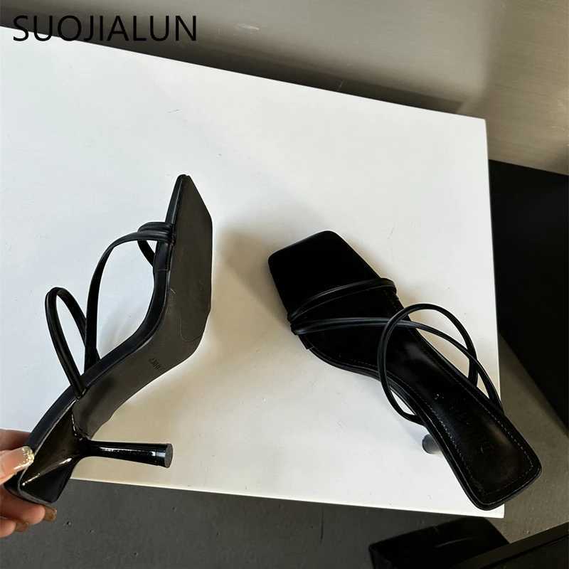 SUOJIALUN 2024 Summer New Warm Smooth Fi Narrowband Womens Elegant Sandals Thin High Heels Dress Slip Pump Y250317