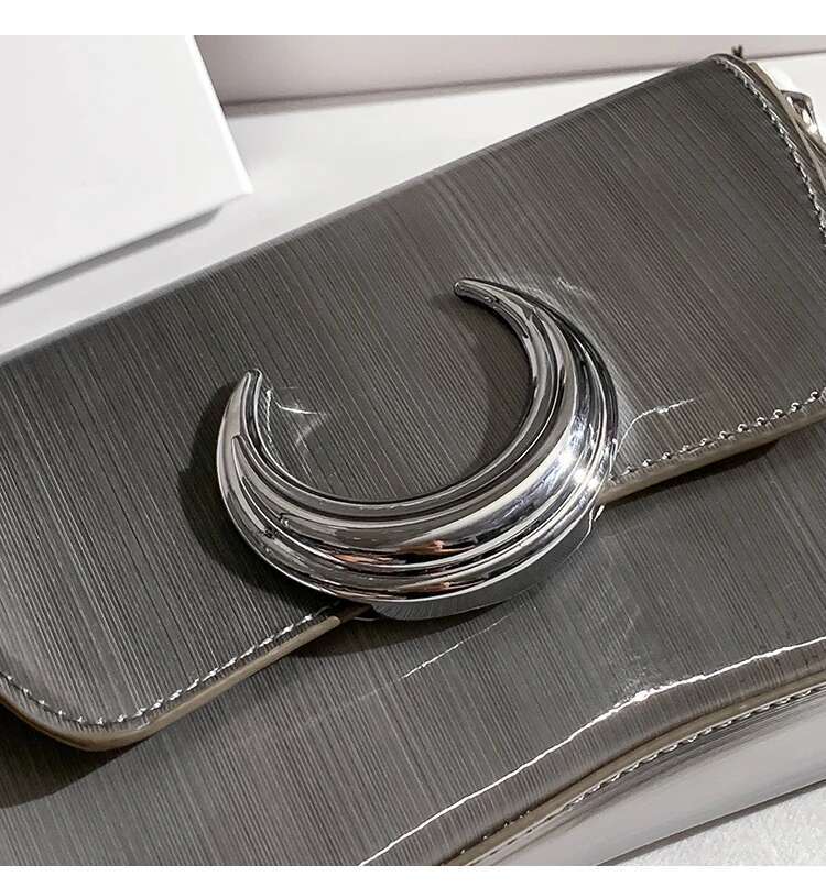 High Quality Textured Leather Half Moon Women's Handbag Gradient Gray Underarm Lady Purse Fashion Shoulder Messenger Bag