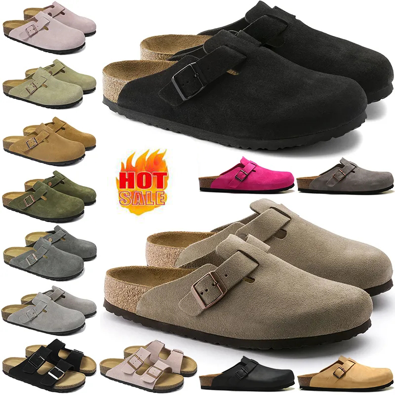 Free Shipping designer Sandals men women clogs suede leather stylish slides outdoor comfortable sandals black brown tan grey pink olive 35-46 with box