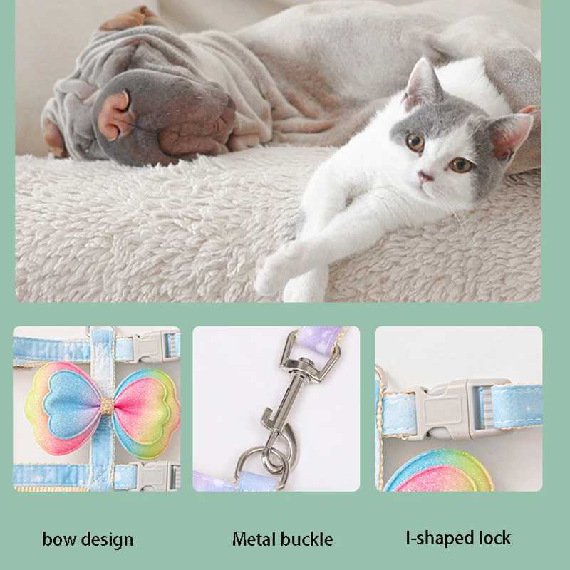Bow pet harness and belt adjustable anti breakage cat walking rope small pet harness and belt with quick fastening cat suppliesT250318