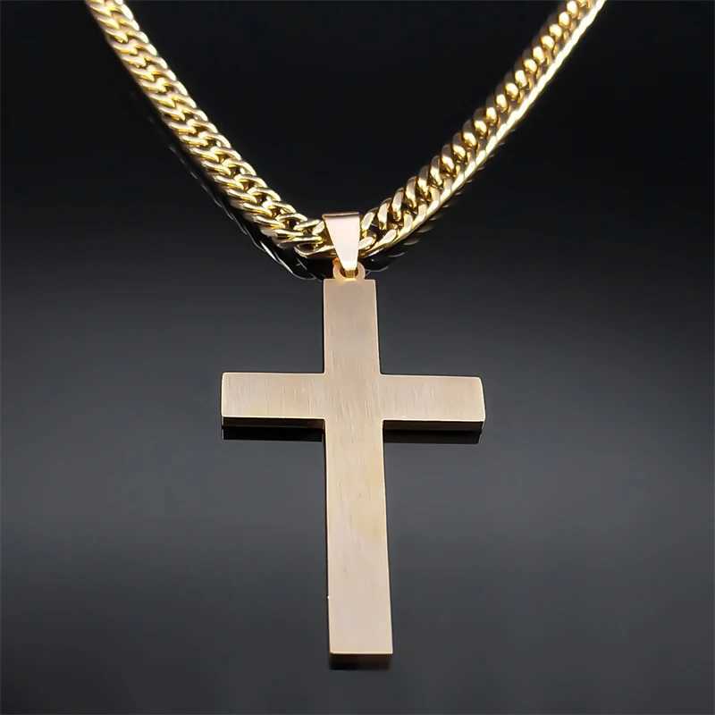 Punk Hip Hop Black Cross Pendant Necklace for Women Men Stainless Steel Gold Color Male Jesus Christ Chain Jewelry collar N8236S0 W250318