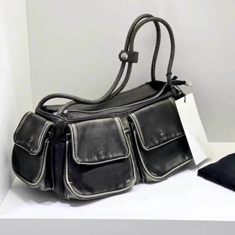 Moto & Biker Y2k Bags For Women Designer Handbags Purses 2023 New In Vintage PU Leather Multiple Pockets Square Shoulder