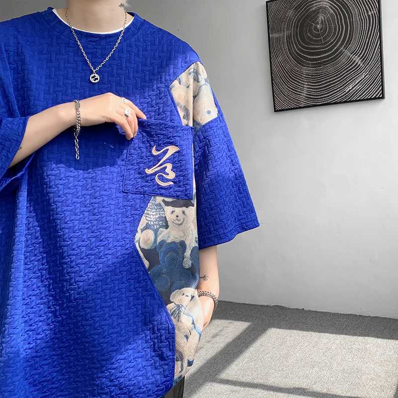 Patchwork Contrast Color Mens Summer Fashion Top T-shirt Unisex Harajuku Mens Half Sleeve T-shirtT250318