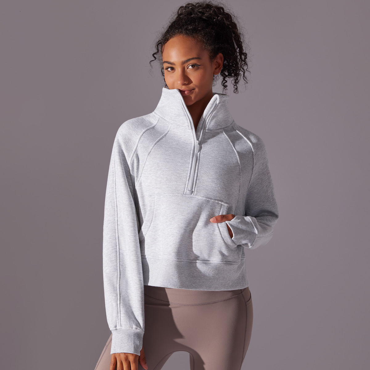 New tracksuit solid color autumn winter hoodie, and plush warm yoga casual jacket, outdoor sports loose long sleeved top leggings