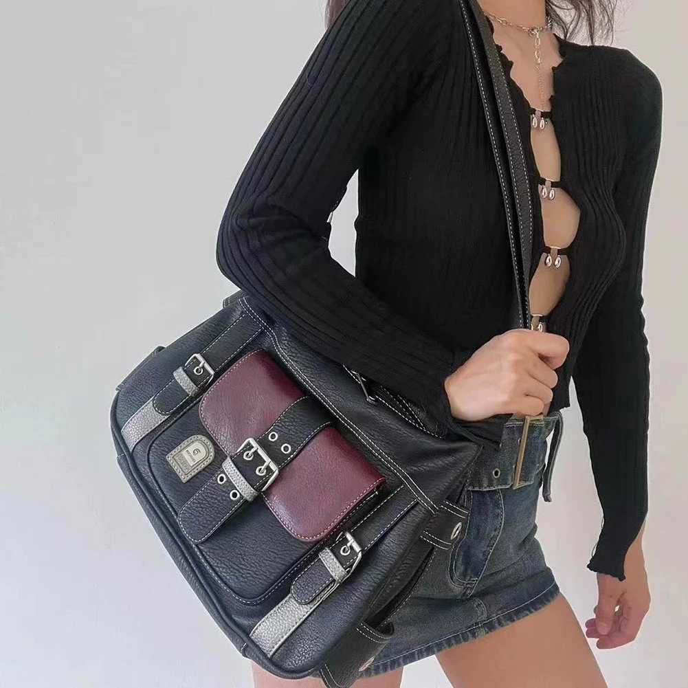 Y2K Retro Ten Font Bag Text Tote Bag High Quality PU Leather Insole Bag Hip Hop Messenger Bag Fem Large Handbag Cmuter Y250318