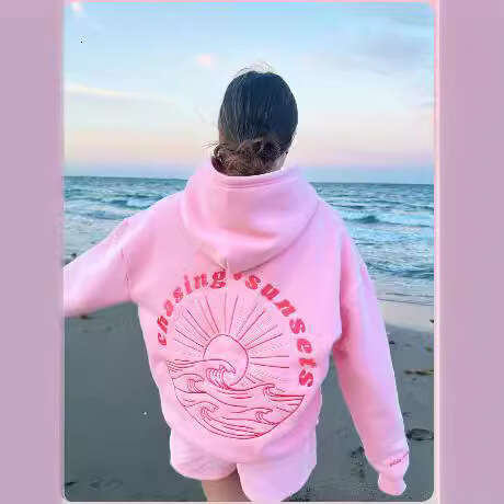 new European style women's shoulder sleeve thread ChasingSunsets brand hoodie hooded sweatshirt can be embroidered