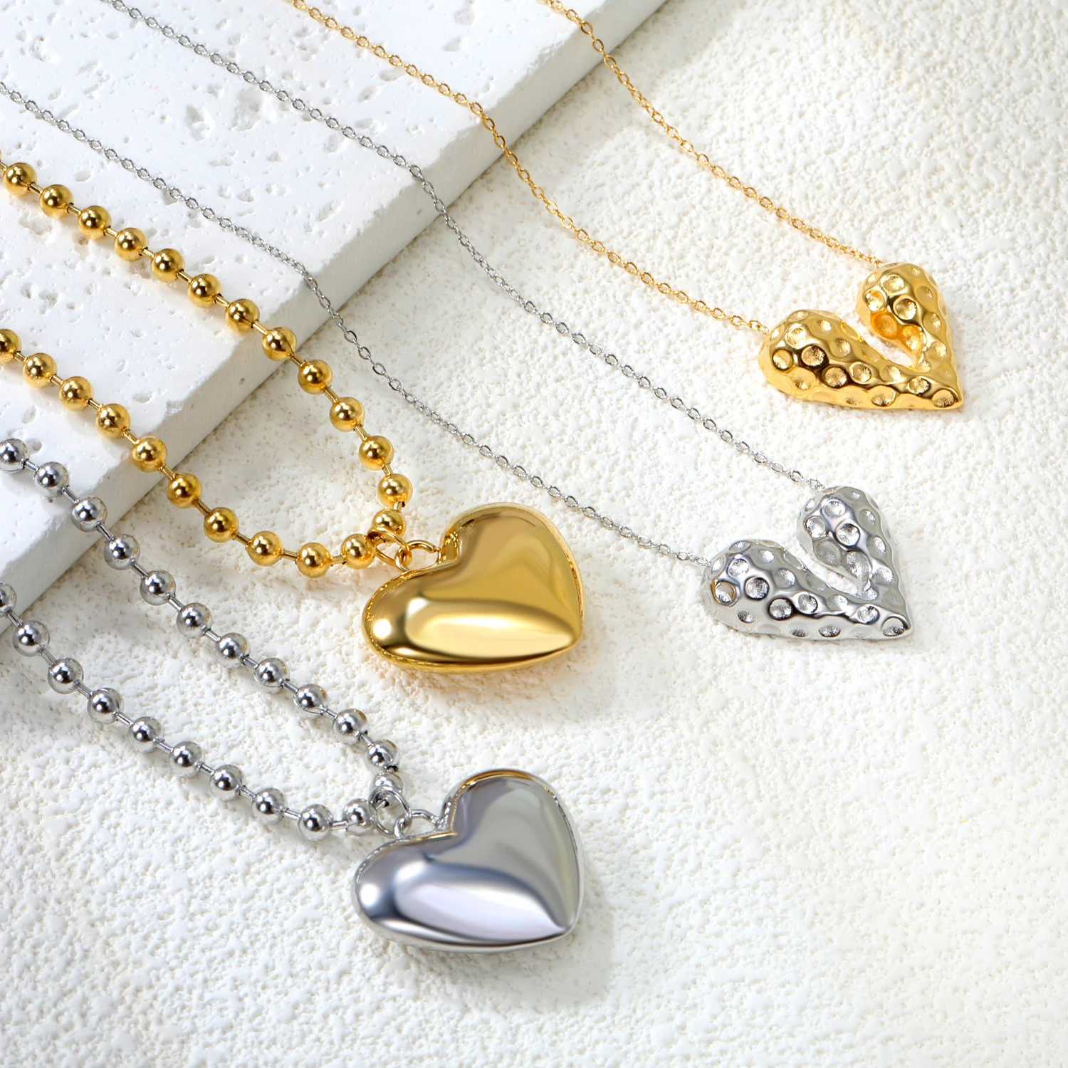 ASONSTEEL Romantic Heart Pendant Necklace Suitable for Women High Quality Gold Stainless Steel Metal Fashion Valentines Day Gift W250318