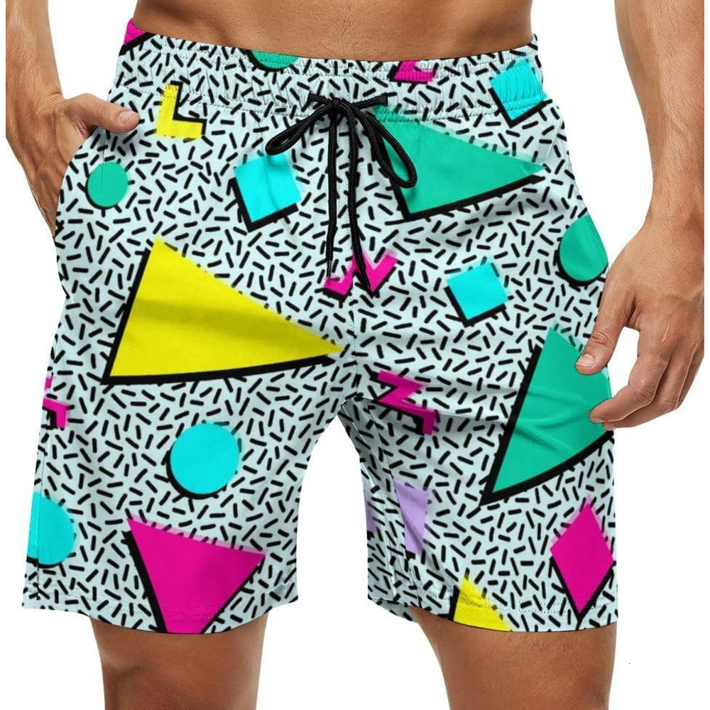 Vintage 80s Memphis Mens Beach Shorts Funny Elastic Waist Quick Dry Swim Trunks Fashion shorts