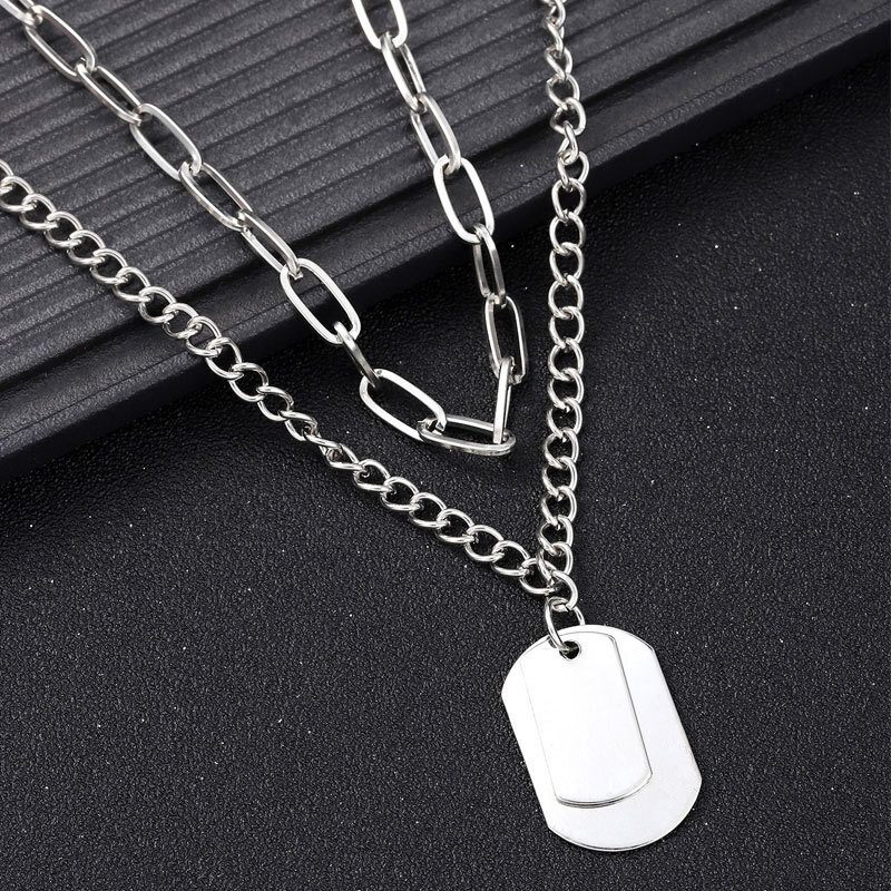 Long Military Pendant Double Necklace Men's And Women's Titanium Steel Pendant Sweater Chain Jewelry