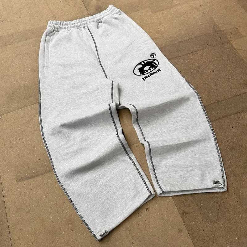 Y2K mens clothing fashion Harajuku solid color casual pants retro pattern couple style floor pants W250318