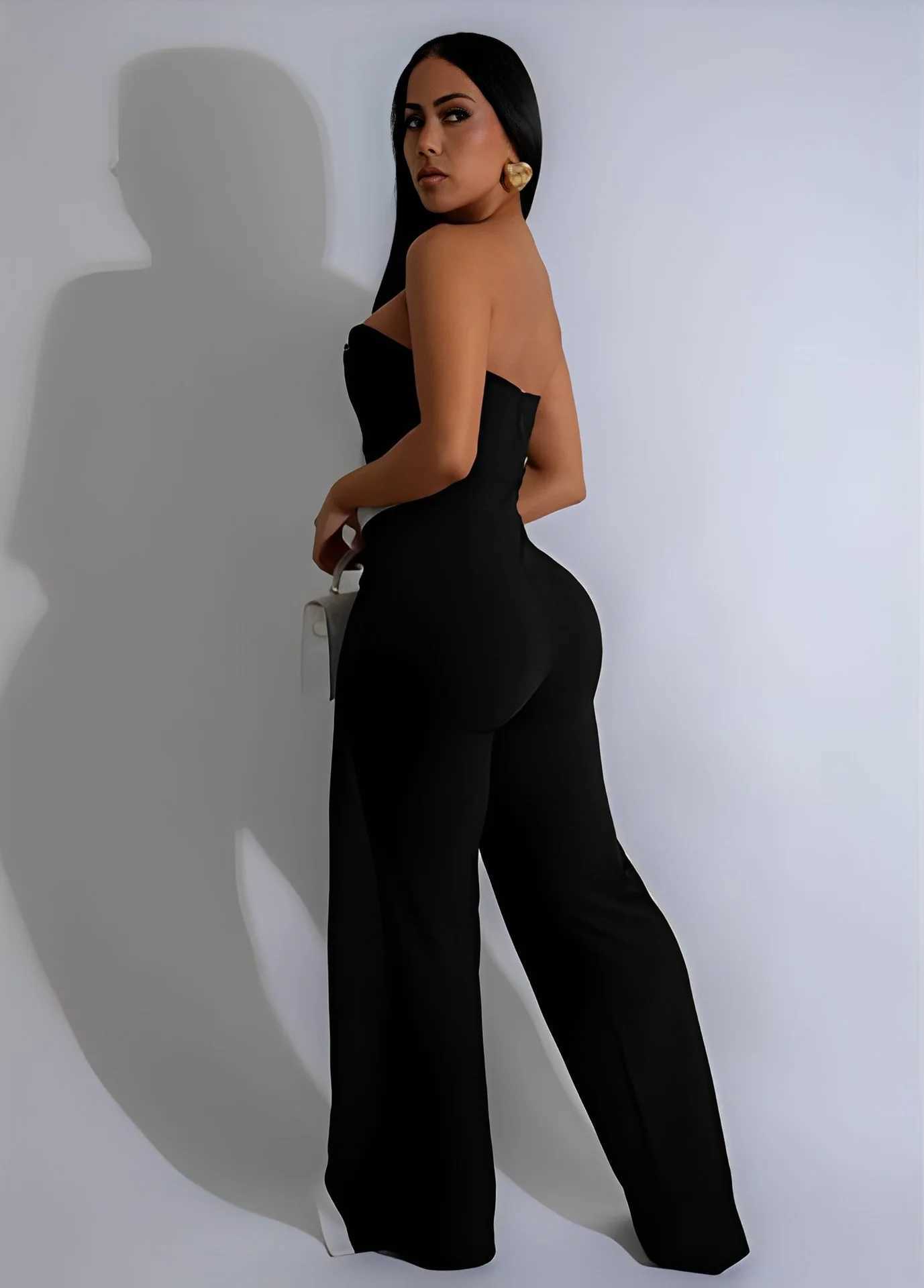 Sexy Slveless Strapless Breast Jumpsuits Fashion Commuter Wide Leg Jumpsuits Elegant High Waist Irregular Button Jumpsuits X250318