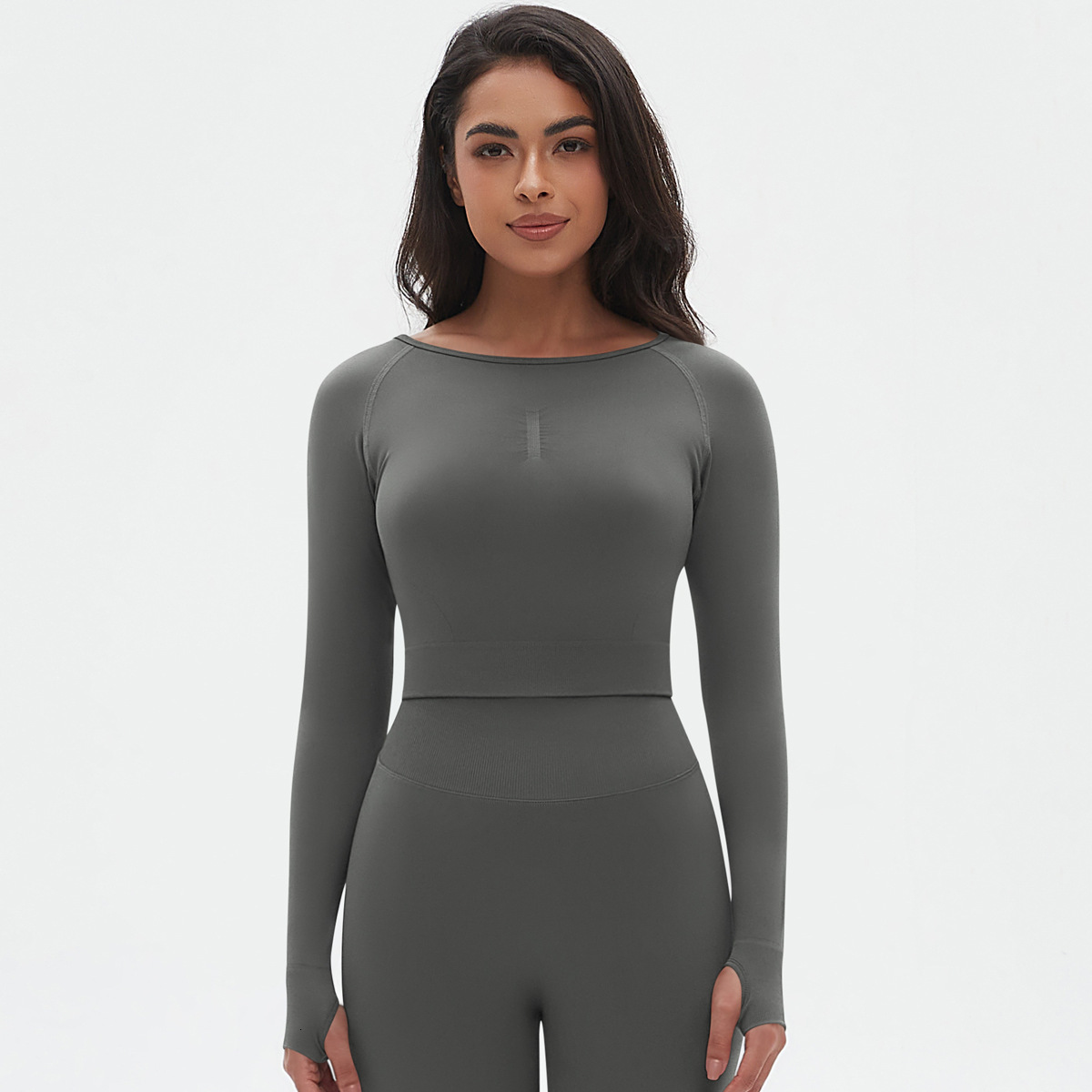 Seamless tracksuit Knitted Solid Color Tight High Elasticity Clothing Long Sleeve Sports Running Fitness Yoga Top for Women leggings