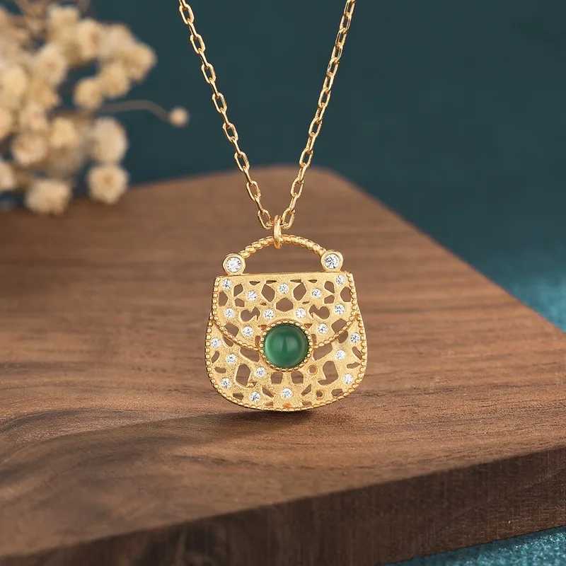 Buy 925 Sterling Silver Fashion Pendant Chain Green Crystal Necklace for Woman Golden Dainty Jewelry Chain Gift with Box W250318